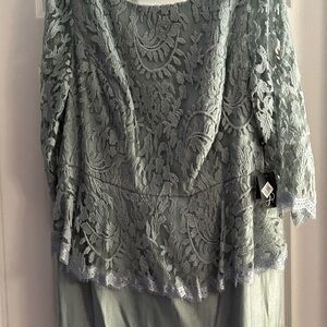 Adrianna Papell Satin Dress in Soft Green